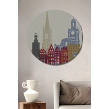 Teona Ahşap Stockholm Şehir Silueti Dekoratif Ahşap Mdf Ev/işyeri Duvar Tablo Yuvarlak Ev/işyeri Duvar Tablo