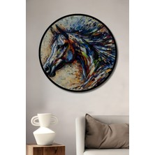 Teona Ahşap Çerçeve Görünümlü Renkli At Dekoratif Ahşap Mdf Işyeri Duvar Tablo Yuvarlak Işyeri Duvar Tablo