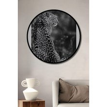 Teona Ahşap Çerçeve Görünümlü Gururlu Leopar Dekoratif Ahşap Mdf Ev Duvar Tablo Yuvarlak Ev Duvar Tablo