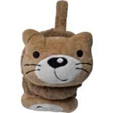 Spteks Kepp Model Unisex Çocuk Kahverengi Renk Kedi Figürlü Sıcak Tutan Kışlık Peluş Kulaklık