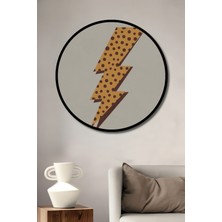 Teona Ahşap Çerçeve Görünümlü Yıldırım Desenli Dekoratif Ahşap Mdf Ev Duvar Tablo Yuvarlak Ev Duvar Tablo