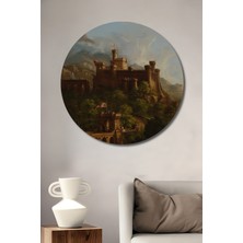 Teona Ahşap Büyüleyici Kale Manzarası Dekoratif Ahşap Mdf Ev/işyeri Duvar Tablo Yuvarlak Ev/işyeri Duvar Tablo
