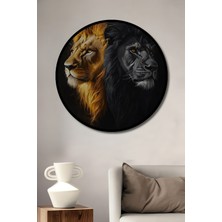 Teona Ahşap Çerçeve Görünümlü Aslan Çiftliği Dekoratif Ahşap Mdf Ev Duvar Tablo Yuvarlak Ev Duvar Tablo