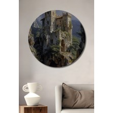 Teona Ahşap Ortaçağ Kale Manzarası Ahşap Mdf Dekoratif Ev/işyeri Duvar Tablo Yuvarlak Ev/işyeri Duvar Tablo