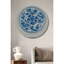 Teona Ahşap Mavi Çiçek Desenli Dekoratif Ahşap Mdf Ev/işyeri Duvar Tablo Yuvarlak Ev/işyeri Duvar Tablo