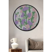 Teona Ahşap Çerçeve Görünümlü Pastoral Çiçekler Ahşap Mdf Dekoratif Ev Duvar Tablo Yuvarlak Ev Duvar Tablo