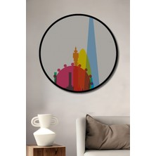 Teona Ahşap Çerçeve Görünümlü Londra Silüeti Ahşap Mdf Dekoratif Ev Duvar Tablo Yuvarlak Ev Duvar Tablo