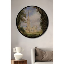 Teona Ahşap Çerçeve Görünümlü Salisbury Katedrali Manzaralı Ahşap Mdf Dekoratif Tablo Yuvarlak Tablo