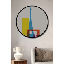 Teona Ahşap Çerçeve Görünümlü Renkli Eyfel Kulesi Dekoratif Ahşap Mdf Ev Duvar Tablo Yuvarlak Ev Duvar Tablo