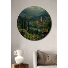 Teona Ahşap Büyüleyici Toskana Manzarası Ahşap Mdf Dekoratif Tablo Yuvarlak Tablo