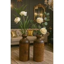 ENYAZA(2024) 2'li Ahşap Vazo Ceviz Rengi - 18CM & 7cm Dekoratif Vazo, Rustik Vazo, El Yapımı Ahşap Dekor Çiçeklik