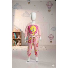 Angel Leon Dream Lisanslı Tweety Desenli Pembe Kız Çocuk Uzun Kollu Pijama / Eşofman Takımı