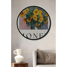 Teona Ahşap Çerçeve Görünümlü Monet Ayçiçekleri Dekoratif Ahşap Mdf Ev Duvar Tablo Yuvarlak Ev Duvar Tablo