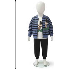 Angel Leon Dream Erkek Çocuk Çizgili Fermuarlı Hırkalı Mickey Mause Baskılı 3'lü Eşofman Takımı