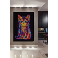 Teona Ahşap Çerçeve Görünümlü Neon Kedi Dekoratif Ahşap Mdf Işyeri Duvar Tablo Dikdörtgen Işyeri Duvar Tablo