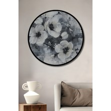 Teona Ahşap Çerçeve Görünümlü Beyaz Çiçekler Dekoratif Ahşap Mdf Ev Duvar Tablo Yuvarlak Ev Duvar Tablo