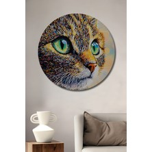 Teona Ahşap Renkli Kedi Portresi Ahşap Mdf Dekoratif Ev/işyeri Duvar Tablo Yuvarlak Ev/işyeri Duvar Tablo
