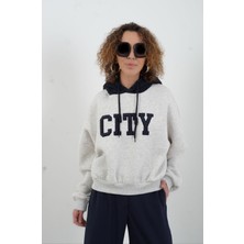 Zelish My Sister City Nakışlı Peluş Kapüşonlu  Sweatshirt