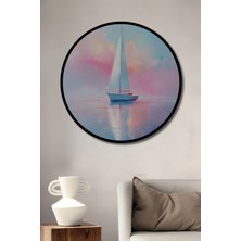 Teona Ahşap Çerçeve Görünümlü Yelkenli Gemi Pastel Renkler Ahşap Mdf Dekoratif Tablo Yuvarlak Tablo