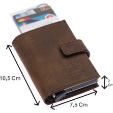 Westpolo Hakiki Eskitme Deri Mekanizmalı, Kağıt Para Bölmeli ve Patlı Unisex Cüzdan Kartlık-G6 Kahve