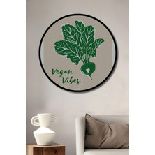 Teona Ahşap Çerçeve Görünümlü Vegan Yeşillik Dekoratif Ahşap Mdf Ev Duvar Tablo Yuvarlak Ev Duvar Tablo