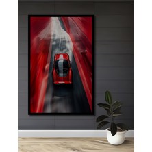 Teona Ahşap Çerçeve Görünümlü Kırmızı Spor Araba Ahşap Mdf Dekoratif Ev Duvar Tablo Dikdörtgen Ev Duvar Tablo