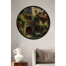 Teona Ahşap Çerçeve Görünümlü Akdeniz Köyü Ahşap Mdf Dekoratif Işyeri Duvar Tablo Yuvarlak Işyeri Duvar Tablo