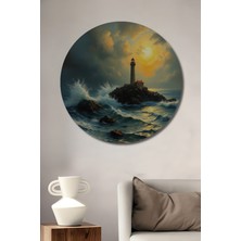 Teona Ahşap Fırtınalı Deniz Feneri Dekoratif Ahşap Mdf Ev/işyeri Duvar Tablo Yuvarlak Ev/işyeri Duvar Tablo