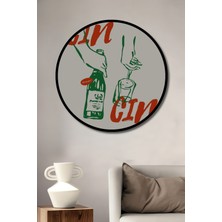 Teona Ahşap Çerçeve Görünümlü Cin Şişesi Dekoratif Ahşap Mdf Işyeri Duvar Tablo Yuvarlak Işyeri Duvar Tablo