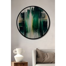 Teona Ahşap Çerçeve Görünümlü Soyut Yeşil Harmoni Dekoratif Ahşap Mdf Ev Duvar Tablo Yuvarlak Ev Duvar Tablo