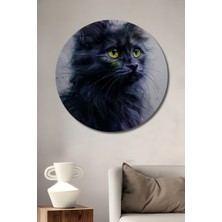 Teona Ahşap Yeşil Gözlü Kedi Dekoratif Ahşap Mdf Ev/işyeri Duvar Tablo Yuvarlak Ev/işyeri Duvar Tablo