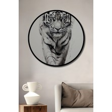 Teona Ahşap Çerçeve Görünümlü Güçlü Kaplan Ahşap Mdf Dekoratif Işyeri Duvar Tablo Yuvarlak Işyeri Duvar Tablo