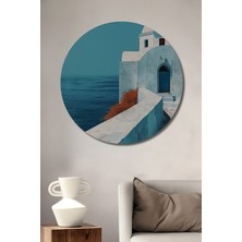 Teona Ahşap Santorini Manzaralı Dekoratif Ahşap Mdf Ev/işyeri Duvar Tablo Yuvarlak Ev/işyeri Duvar Tablo