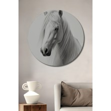 Teona Ahşap Beyaz At Zarafeti Dekoratif Ahşap Mdf Ev/işyeri Duvar Tablo Yuvarlak Ev/işyeri Duvar Tablo