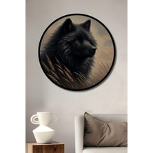 Teona Ahşap Çerçeve Görünümlü Siyah Kurt Doğanın Asil Gücü Dekoratif Ahşap Mdf Tablo Yuvarlak Tablo