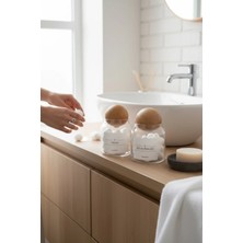 Zeze Design Dekoratif Ahşap Kapaklı 300 ml Pamuk ve Kulak Çubuğu Saklama Kavanozu – Banyo Düzeni İçin