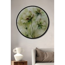 Teona Ahşap Çerçeve Görünümlü Zarif Çiçekler Dekoratif Ahşap Mdf Ev Duvar Tablo Yuvarlak Ev Duvar Tablo