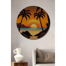Teona Ahşap Malibu Gün Batımı Ahşap Mdf Dekoratif Ev/işyeri Duvar Tablo Yuvarlak Ev/işyeri Duvar Tablo