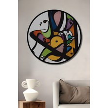 Teona Ahşap Çerçeve Görünümlü Soyut Sanat Renkli Dekoratif Ahşap Mdf Ev Duvar Tablo Yuvarlak Ev Duvar Tablo