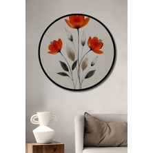 Teona Ahşap Çerçeve Görünümlü Üç Çiçekli Dekoratif Ahşap Mdf Işyeri Duvar Tablo Yuvarlak Işyeri Duvar Tablo