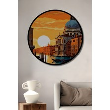 Teona Ahşap Çerçeve Görünümlü Venedik Gün Batımı Ahşap Mdf Dekoratif Ev Duvar Tablo Yuvarlak Ev Duvar Tablo