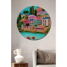 Teona Ahşap Renkli Akdeniz Kasabası Dekoratif Ahşap Mdf Ev/işyeri Duvar Tablo Yuvarlak Ev/işyeri Duvar Tablo