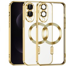 Teknomoda Samsung Galaxy S25 Edge Kılıf Kamera Lens Korumalı Renkli Magsafe Şeffaf Silikon Gold