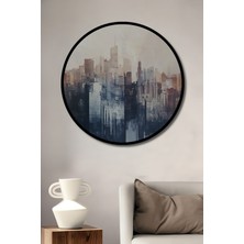 Teona Ahşap Çerçeve Görünümlü Soyut Şehir Manzarası Dekoratif Ahşap Mdf Ev Duvar Tablo Yuvarlak Ev Duvar Tablo
