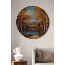 Teona Ahşap Sonbahar Göl Manzarası Ahşap Mdf Dekoratif Ev/işyeri Duvar Tablo Yuvarlak Ev/işyeri Duvar Tablo