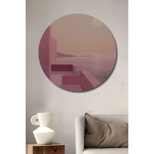Teona Ahşap Pembe Günbatımı Ahşap Mdf Dekoratif Ev/işyeri Duvar Tablo Yuvarlak Ev/işyeri Duvar Tablo