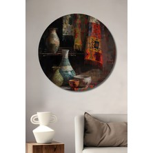 Teona Ahşap Renkli Çömlekler ve Kumaşlar Dekoratif Ahşap Mdf Tablo Yuvarlak Tablo