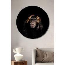 Teona Ahşap Çerçeve Görünümlü Maymun Gülümsemesi Dekoratif Ahşap Mdf Ev Duvar Tablo Yuvarlak Ev Duvar Tablo