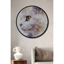 Teona Ahşap Çerçeve Görünümlü Renkli Sanat Kedi Ahşap Mdf Dekoratif Ev Duvar Tablo Yuvarlak Ev Duvar Tablo