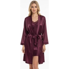 Cherry Queen Premium Mürdüm Saten Dantelli Gecelik Sabahlık Takımı – Zarif Şık Ikili Set